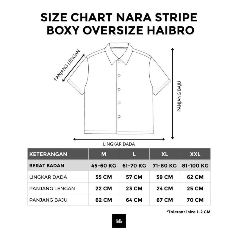 Tabel ukuran Kemeja Mino Stripe Boxy Oversized White