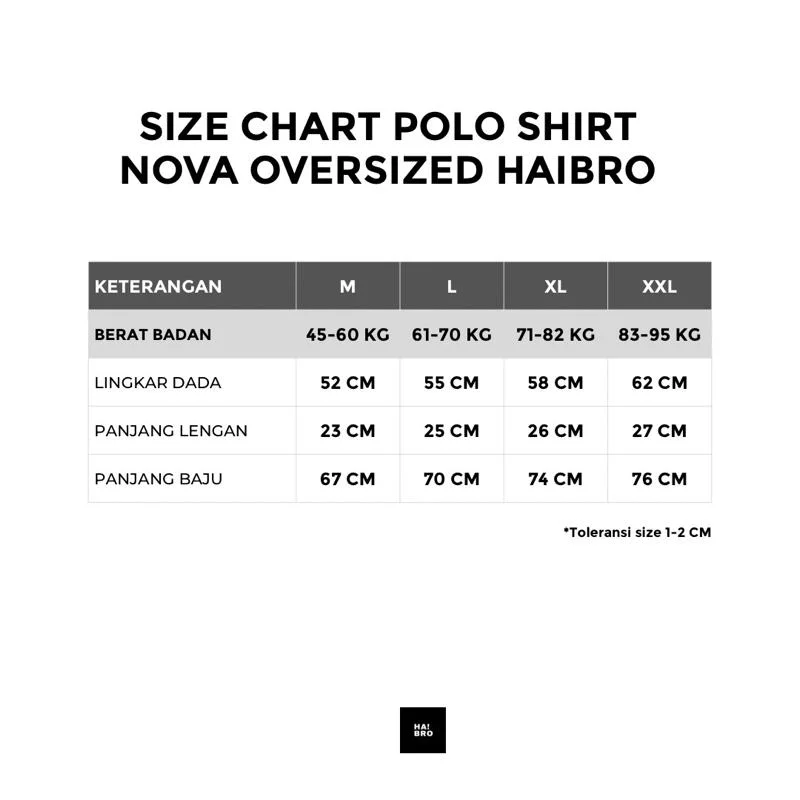 Tabel ukuran Nova Polo Shirt Oversized Pique Pria Coffe
