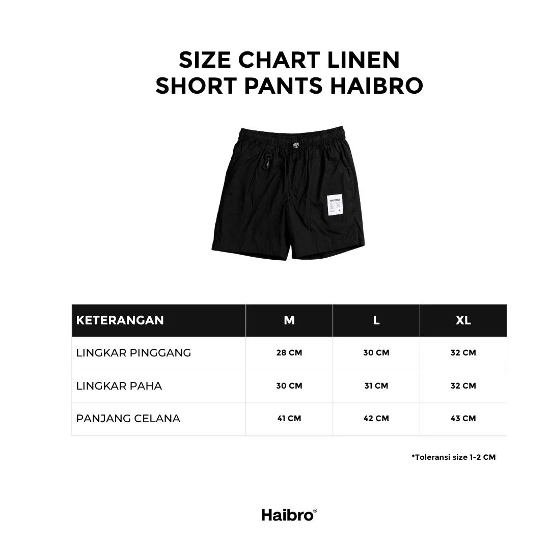 Tabel ukuran Boardshort Cargo Parasut