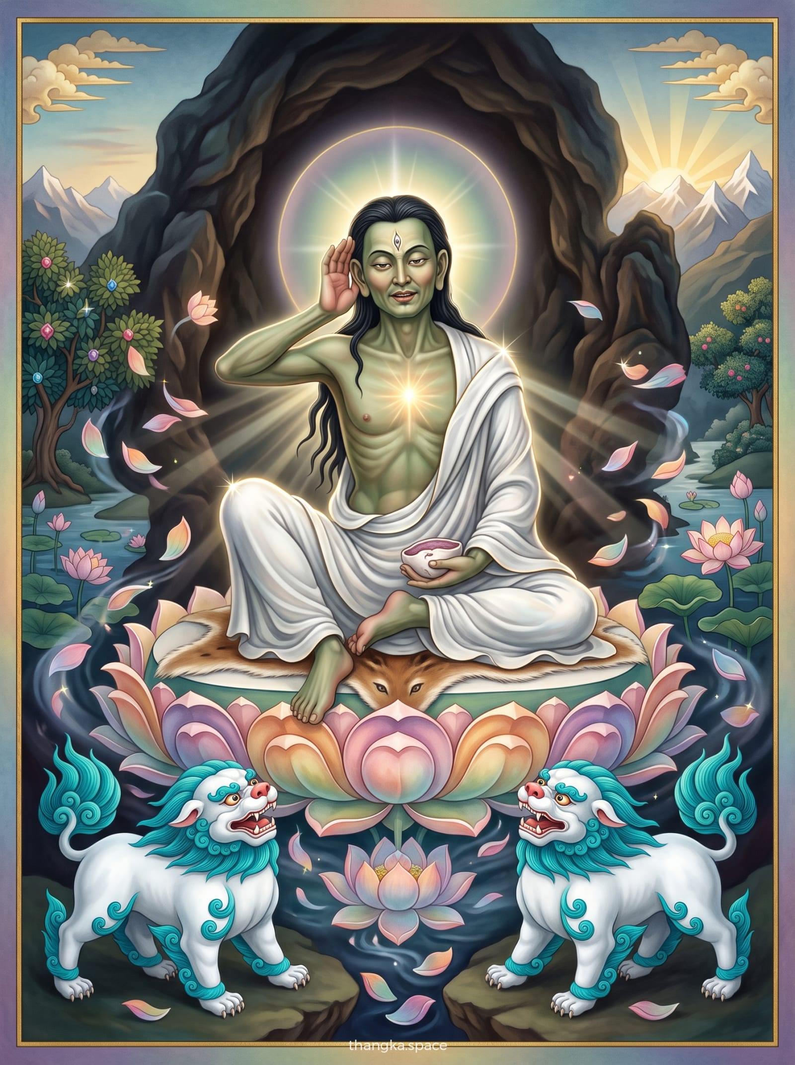 Jetsun Milarepa, a Tibetan Buddhist thangka painting