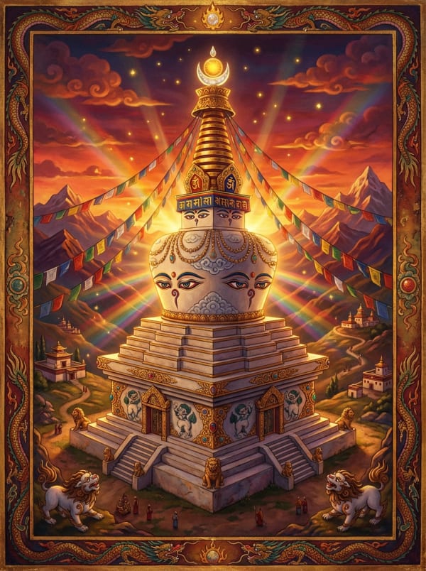 Thangka painting of Stupa (Chöten)