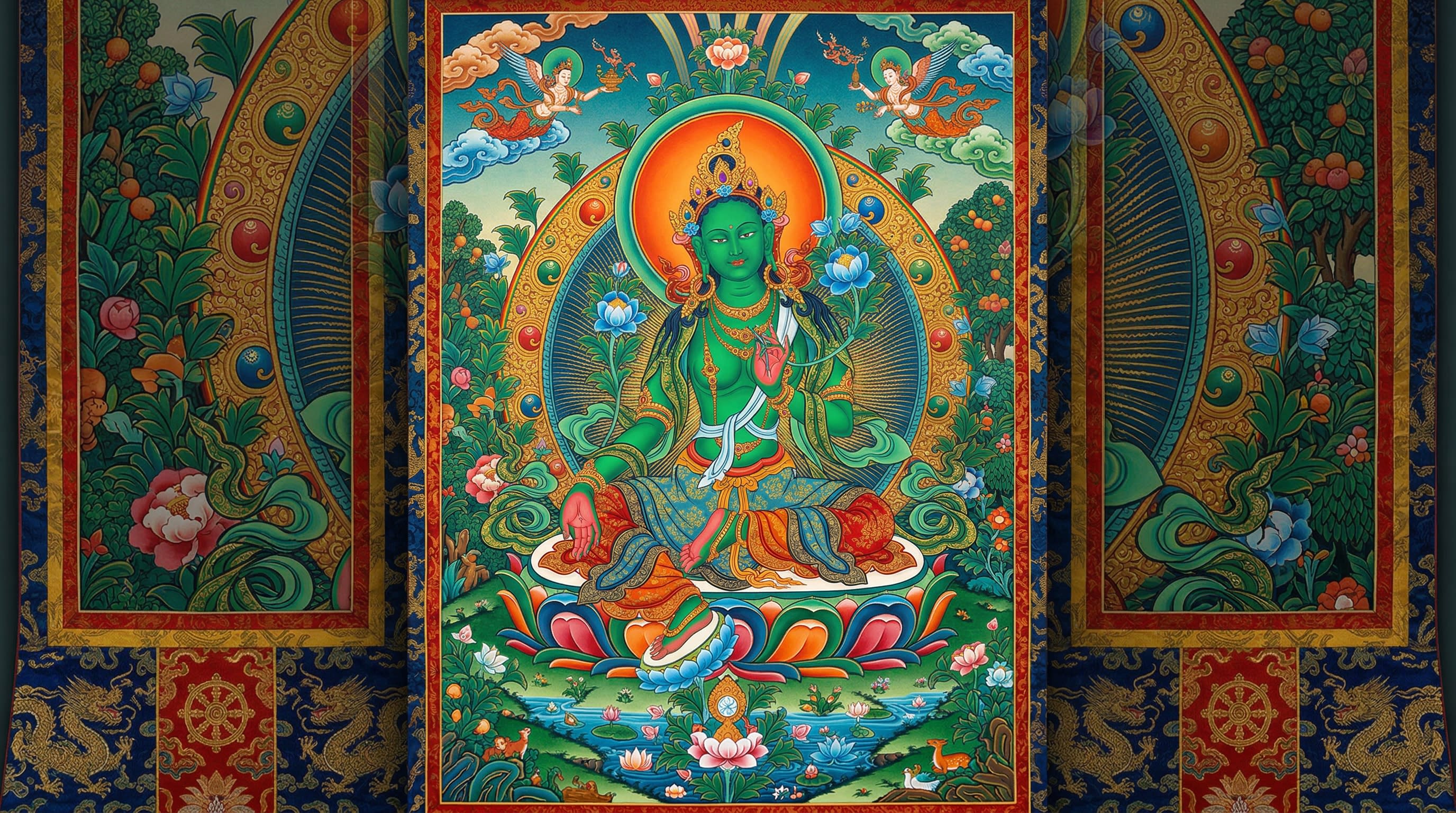 พระแม่ตาราสีเขียว: พระพุทธเจ้าสตรีแห่งความเมตตาและการกระทำอันรวดเร็ว - Tibetan Buddhist Art Guide