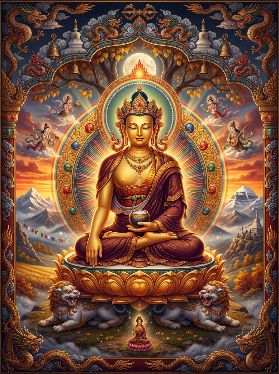 Buddha Shakyamuni Buddha Shakyamuni - Traditional Style Tibetan Thangka Art featuring Buddha Shakyamuni