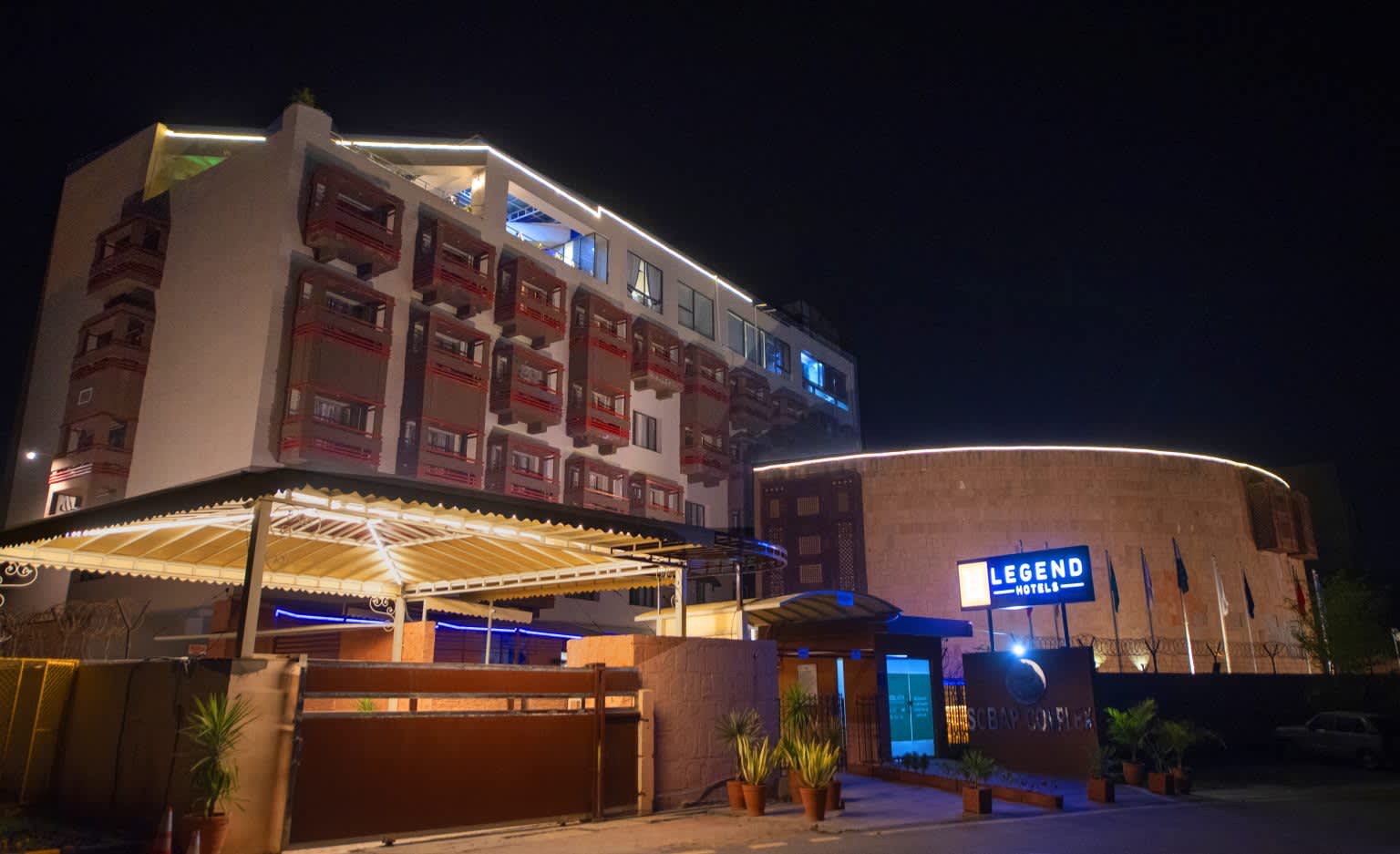 Exterior of Legend Hotel Islamabad at night