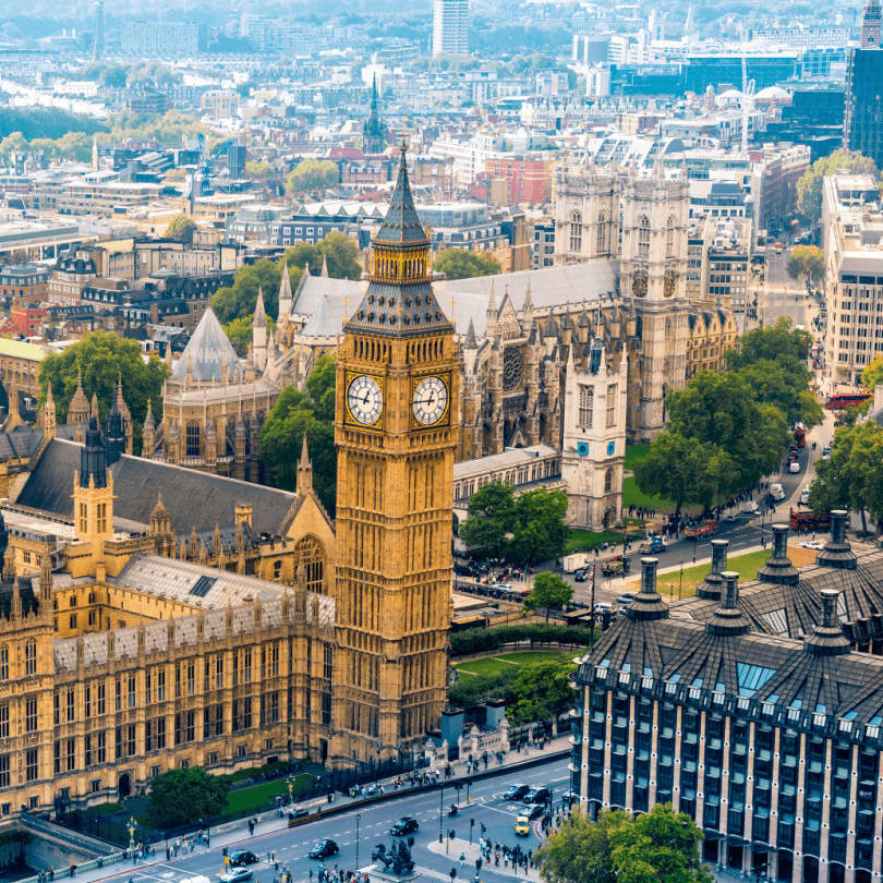 London skyline with Big Ben and the Palace of Westminster