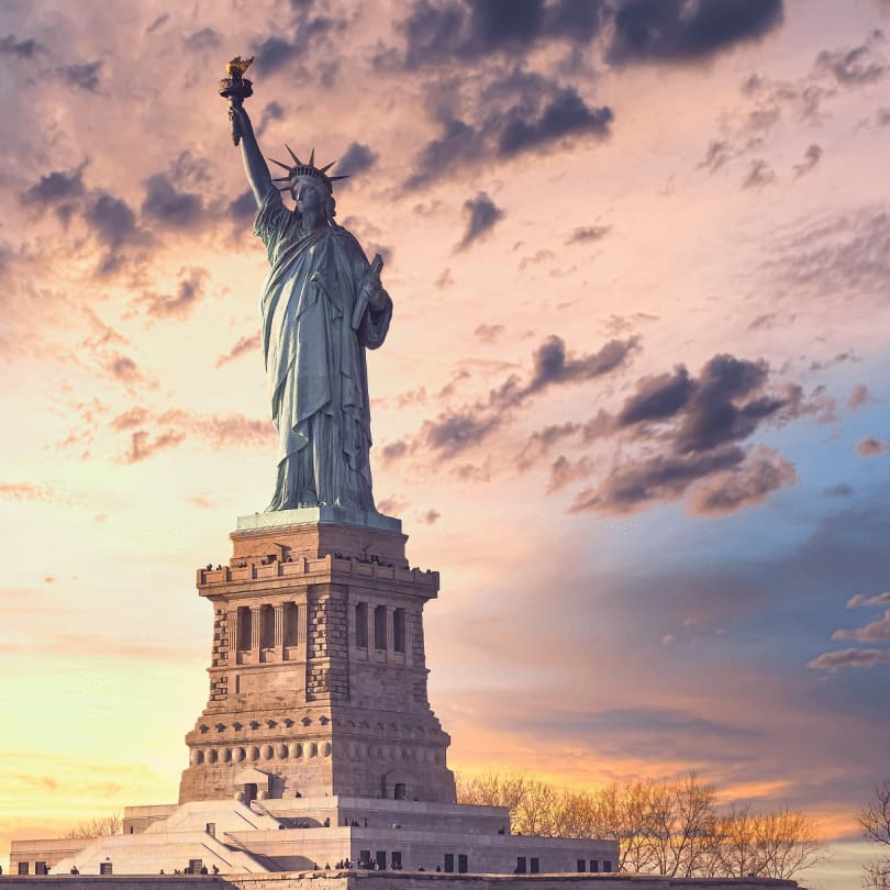 Statue of Liberty in New York at sunset