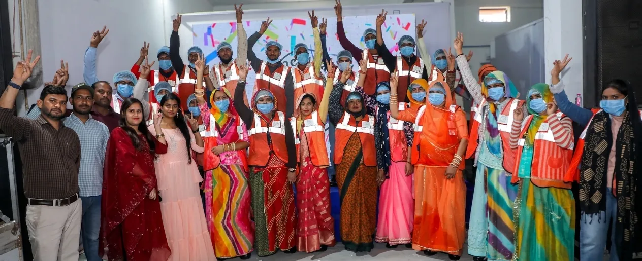 Colorful textile materials at recycling facility