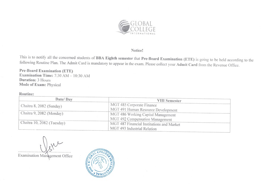 Pre-Board Exam Routine/BBA sem- 8