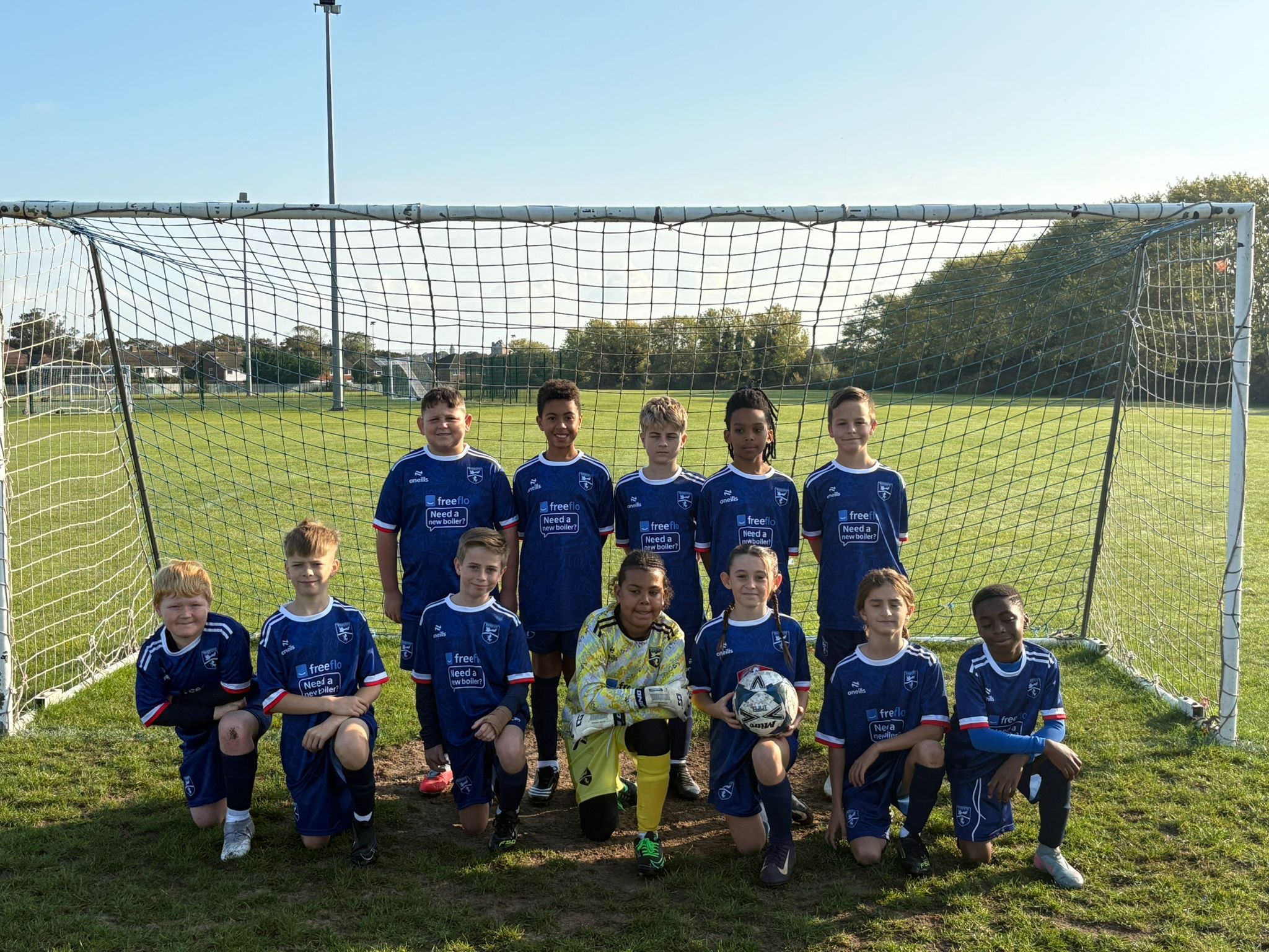 Margate White Under 11s football team in their FreeFlo-sponsored kits