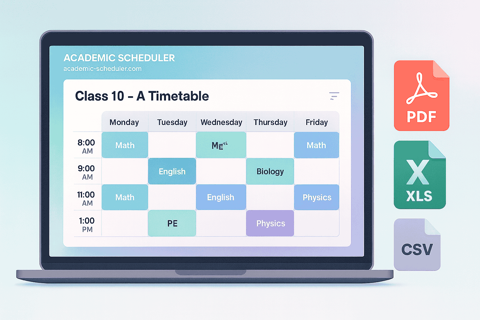Smart Timetable Export (PDF, Excel, CSV)