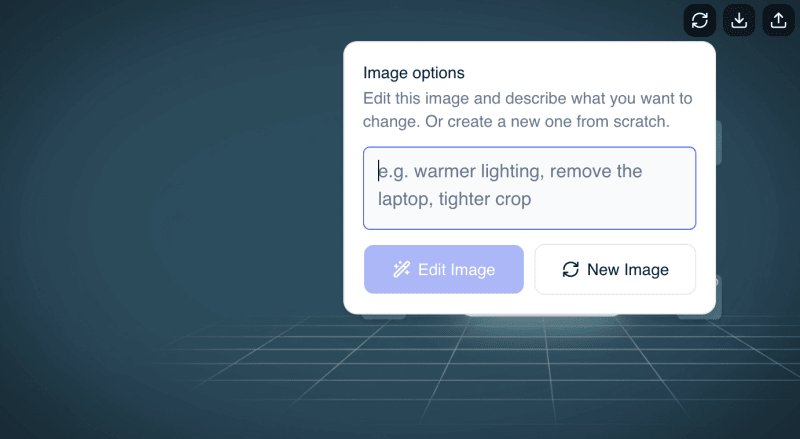 Flyletter Illustrator output with a generated on-brand featured image and controls to regenerate or upload