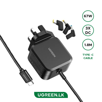 UGREEN USB-C 67W PD GaN Tech Power Adapter UK+3 DC Connectors - X377