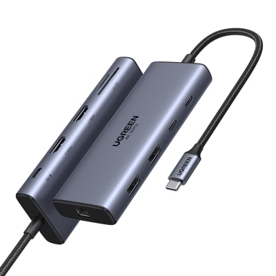 UGREEN 11-in-1 USB-C Multifunction Adapter - CM639 USB-C to USB-A 3.2 + USB-A 3.0 + USB-C 3.2 (2 Ports) + 4K HDMI + VGA + RJ45 Gigabit Ethernet + SD & TF Card Reader + AUX 3.5mm + USB-C PD