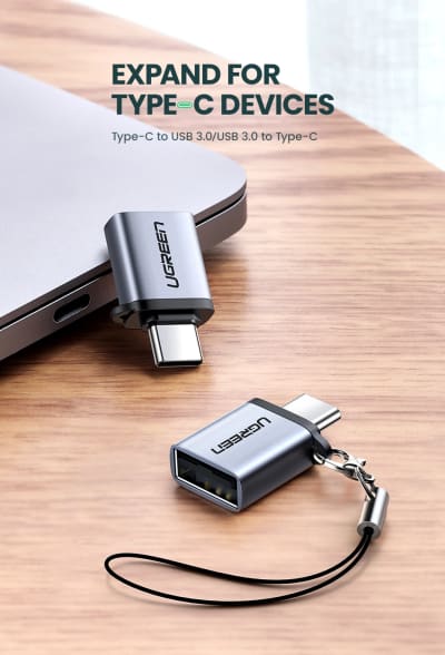 UGREEN USB-C Male to USB-A 3.0 Female Adapter with Lanyard (Space Gray) - US270