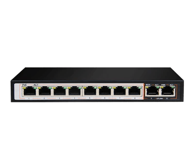 D-Link 10-Port Gigabit PoE Switch with 8 Long Reach PoE Ports and 2 Uplink Ports - DGS-F1010P