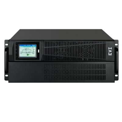 EVI 10000VA / 10000W Rack Mount Online Single Phase UPS - Online double conversion, Wide input voltage range (110 - 300 Vac), Input Connection :Terminal (L+N+G). Input power factor: 0.99 (With PFC), Output power factor: 1.0, Transfer time : AC mode Bat. Mode 0 ms typical, Inverter bypass 0 ms typical. Batteries: Lead Acid 16x7Ah ( 192V), With External Battery Connector, Charge Current : 15A Max, Emergency power off function (EPO), ECO mode support, Generator compatible, Communication ports: USB, RS232, RS485 port, Parallel port,Emergency Power Off (EPO), Maintenance bypass dry contact (MAINT.) Intelligent card slot,Programmable dry contact port. Optional: COM port, Battery Temperature Contact port (BATT), Programmable dry contact port (Optional (4 Input+4 Output), Smart battery charging design for optimized battery performance, Selectable output voltage: 200, 208, 220, 230, 240 Vac, 3.5 Touch screen, Outlets : Two C19, Three C13. Size: 4U Rack Mount, stands for tower use included. 2Year Warranty (1 Year on battery) -EP-UPS10000P11OR