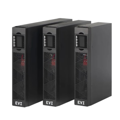 EVI 3000VA / 2700W Rack Mount Online Single Phase UPS - Online double conversion, Wide input voltage range (110 - 300 Vac), Input power factor: 0.99 (With PFC), Output power factor: 1.0, Optional charging current either 1A or 2A, (2A charging current for two groups of installed batteries), 50 Hz / 60 Hz frequency converter mode, Emergency power off function (EPO), ECO mode support, Generator compatible, Communication ports: USB, RS232, Optional: SNMP card, Smart battery charging design for optimized battery performance, Supports lithium batteries and BMS, Selectable output voltage: 200, 208, 220, 230, 240 Vac, Low priority load disconnection function, Rotating LCD Display, 8 IEC C13 Outlets, 2 Year Warranty (1 Year on battery) - EP-UPS3000UC13OR