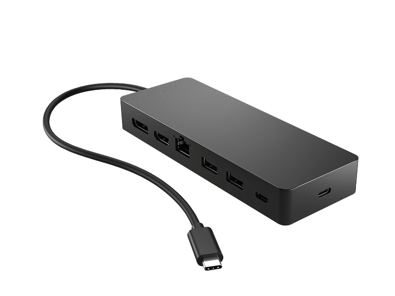HP 7-in-1 Universal USB-C Multi Port Hub - 50H98AA
USB-C to One USB Type-C 5Gbps signaling rate, Two USB Type-A 5Gbps signaling rate, One HDMI 2.0, One DisplayPort 1.2, One RJ-45, One USB Type-C Pass Through (up to 65W USB Power Delivery)