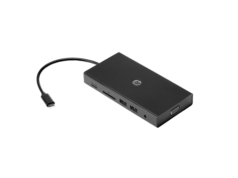 HP 11-in-1 Travel USB-C Multi Port Hub - 1C1Y5AA
USB-C to Two USB 3.0 Type-A, Two USB 2.0 Type-A, One 3.5 mm Audio Jack, One HDMI, One VGA, One RJ-45, One SD Card Reader, One TF Card Reader, One USB Type-C Pass Through (up to 65W USB Power Delivery)