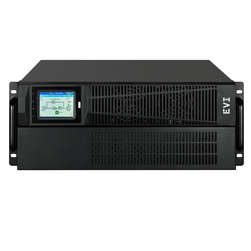 EVI 10000VA / 10000W Rack Mount Online Single Phase UPS - Online double conversion, Wide input voltage range (110 - 300 Vac), Input Connection :Terminal (L+N+G). Input power factor: 0.99 (With PFC), Output power factor: 1.0, Transfer time : AC mode Bat. Mode 0 ms typical, Inverter bypass 0 ms typical. Batteries: Lead Acid 16x7Ah ( 192V), With External Battery Connector, Charge Current : 15A Max, Emergency power off function (EPO), ECO mode support, Generator compatible, Communication ports: USB, RS232, RS485 port, Parallel port,Emergency Power Off (EPO), Maintenance bypass dry contact (MAINT.) Intelligent card slot,Programmable dry contact port. Optional: COM port, Battery Temperature Contact port (BATT), Programmable dry contact port (Optional (4 Input+4 Output), Smart battery charging design for optimized battery performance, Selectable output voltage: 200, 208, 220, 230, 240 Vac, 3.5 Touch screen, Outlets : Two C19, Three C13. Size: 4U Rack Mount, stands for tower use included. 2Year Warranty (1 Year on battery) -EP-UPS10000P11OR