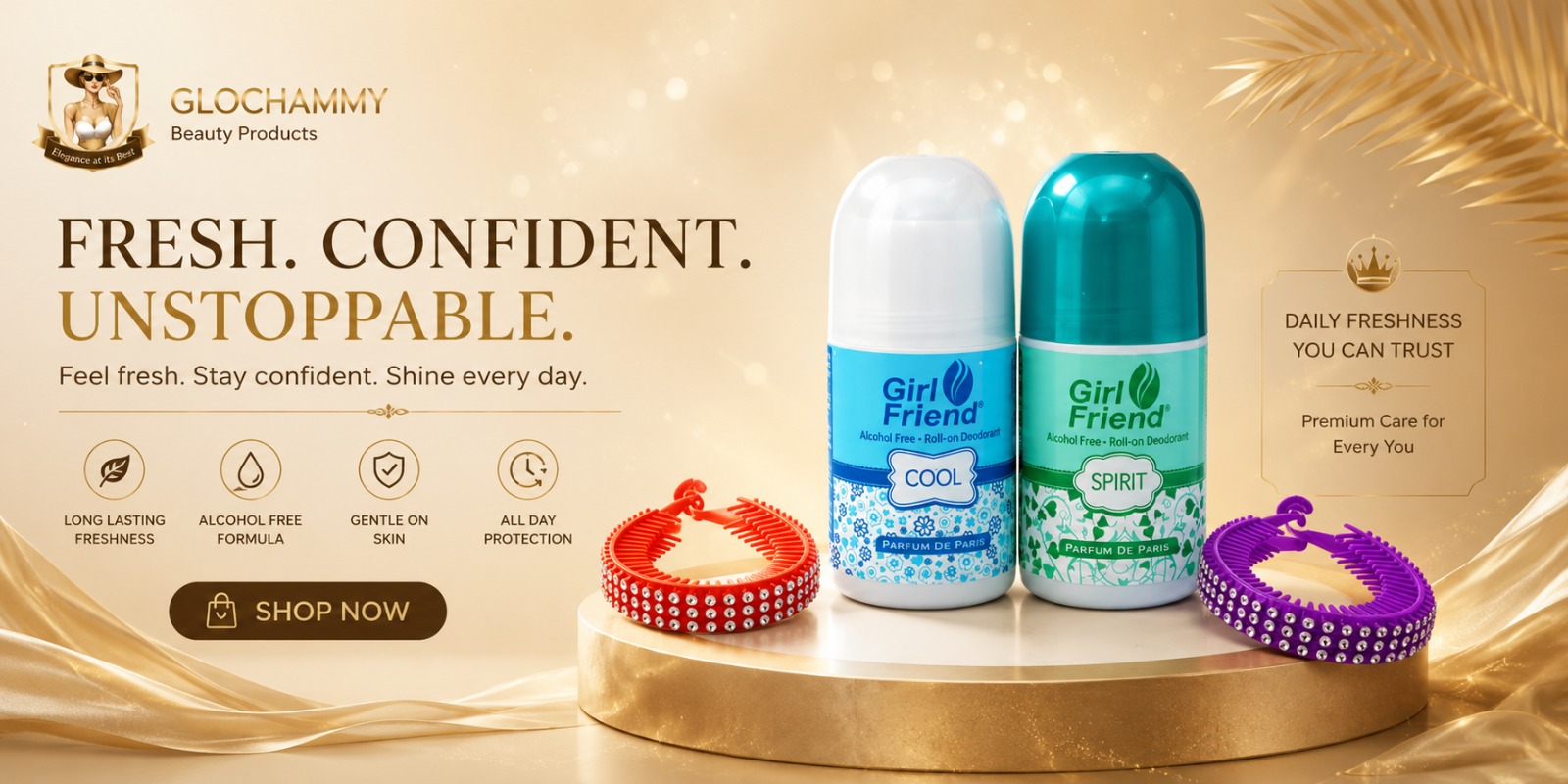 Glochammy Beauty Products — freshness and confidence banner