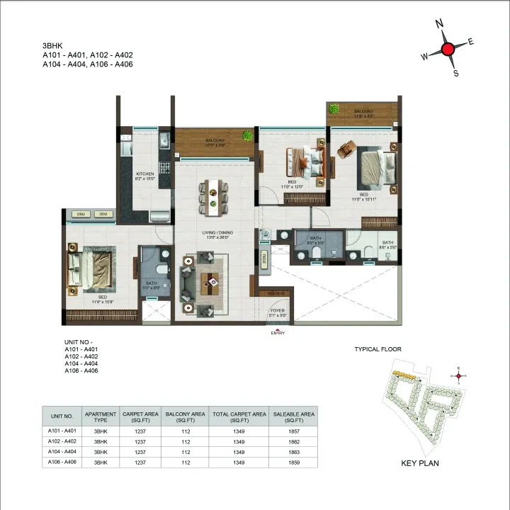  Kumbalgodu, Mysore Road — Casagrand Moondance | 1, 2 & 3 BHK Premium Low-Rise Apartments Floor Plan