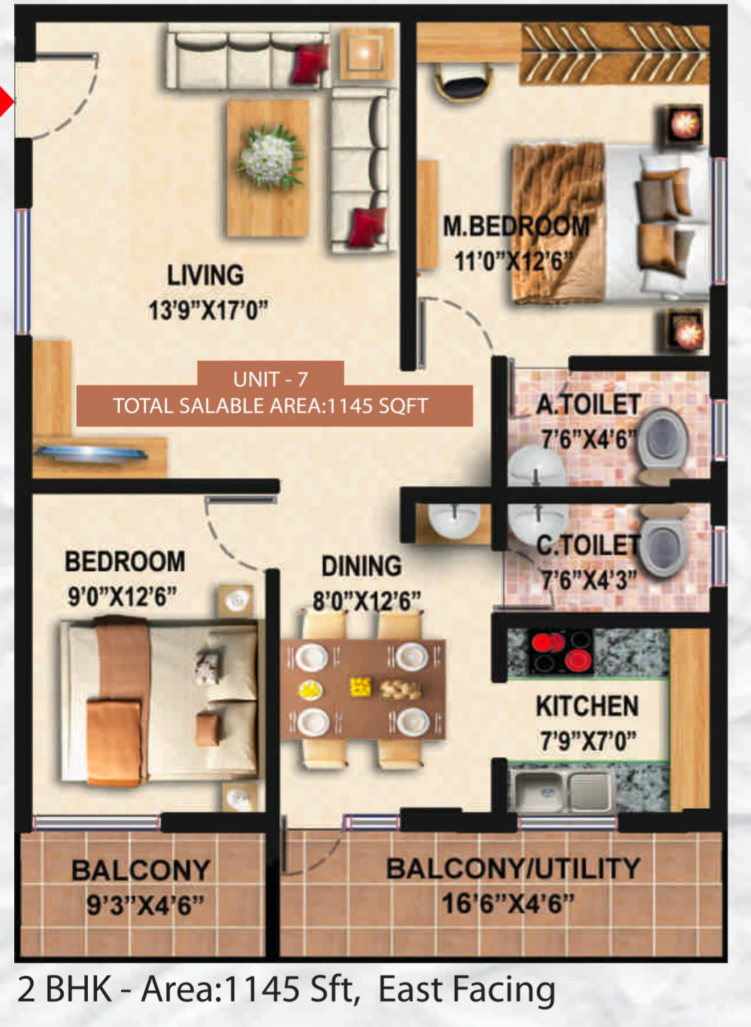 2 BHK East-Facing Flat Premium Flat for Sale in Hulimavu - BBMP B khatha Floor Plan