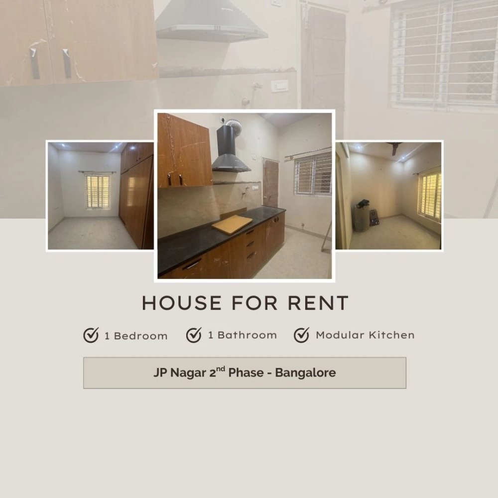 East-Facing 1 BHK with Modular Kitchen Builder Floor House for Rent in JP Nagar 2nd Phase - Close to Yellow Line Metro [ Veg Only] - Featured Image