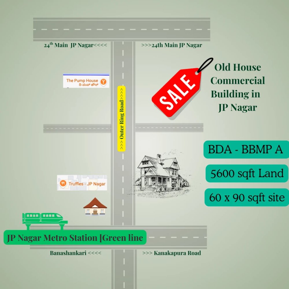 60x90 North-Facing Commercial Site [Old House] for Sale in JP Nagar Outer Ringroad