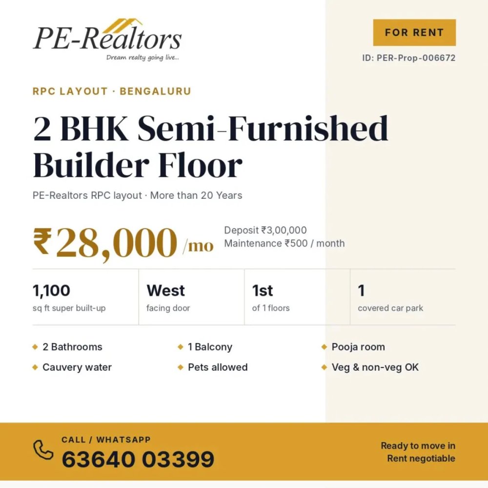 2 BHK Semi-Furnished Builder Floor in RPC Layout