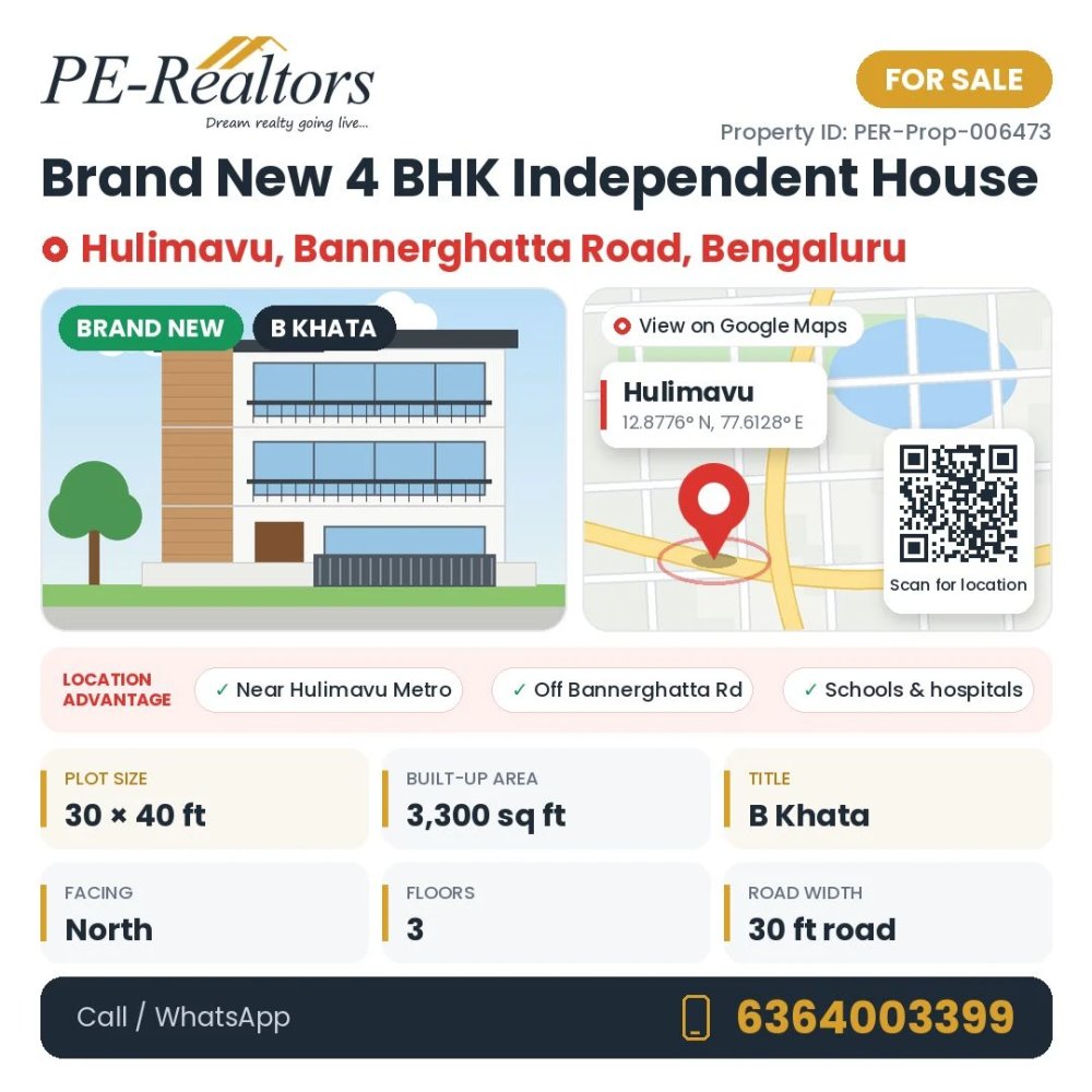 4 BHK North-facing House for Sale in Hulimavu