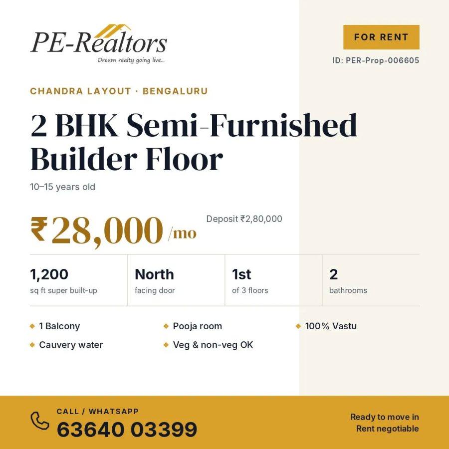 2 BHK House for rent in Chandra Layout 