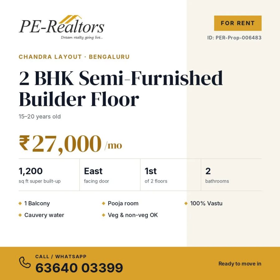 2 BHK Semi Furnished Builder Floor in Chandra Layout