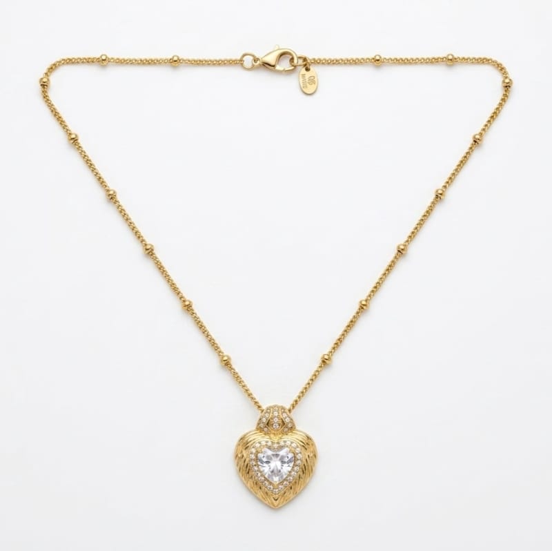14k Altın Kaplama Halo Heart Kristal Kolye