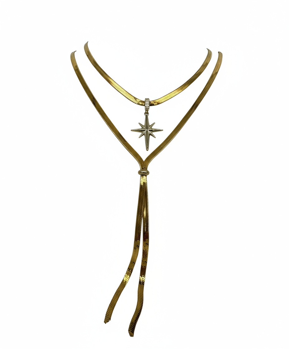 İkili İ̇talyan Zincir Asansörlü Kuzey Yıldızı Kolye