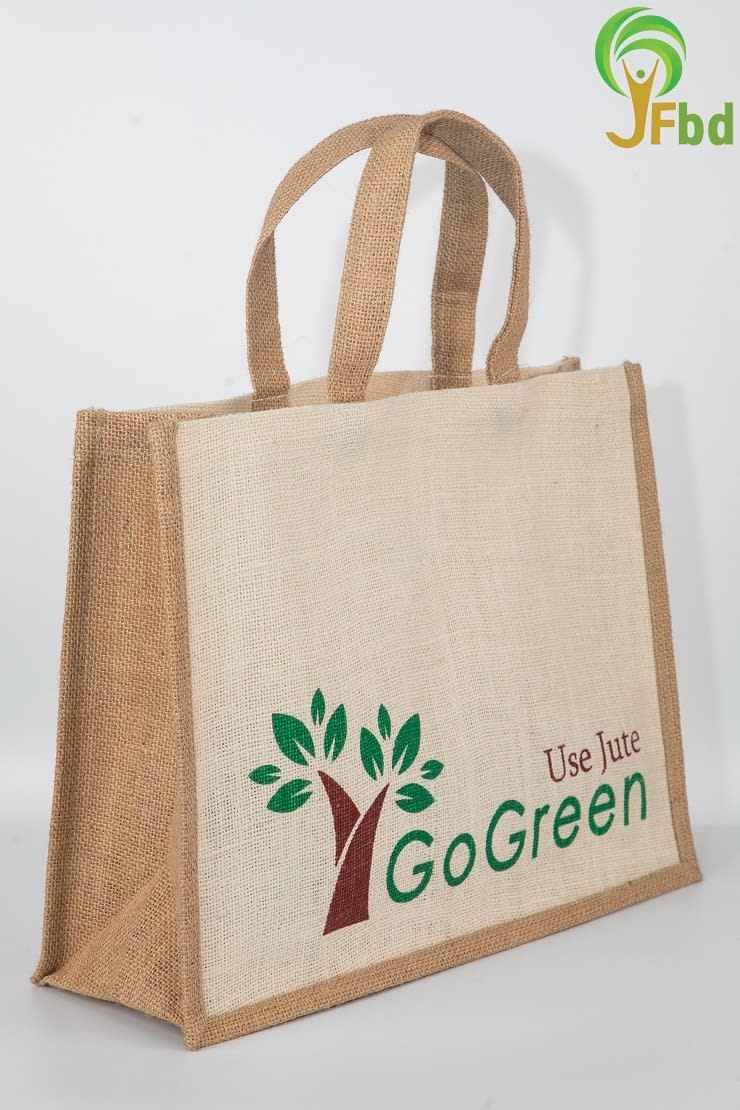 GoGreen Printed Jute Shopping Tote (Laminated, Gusseted)