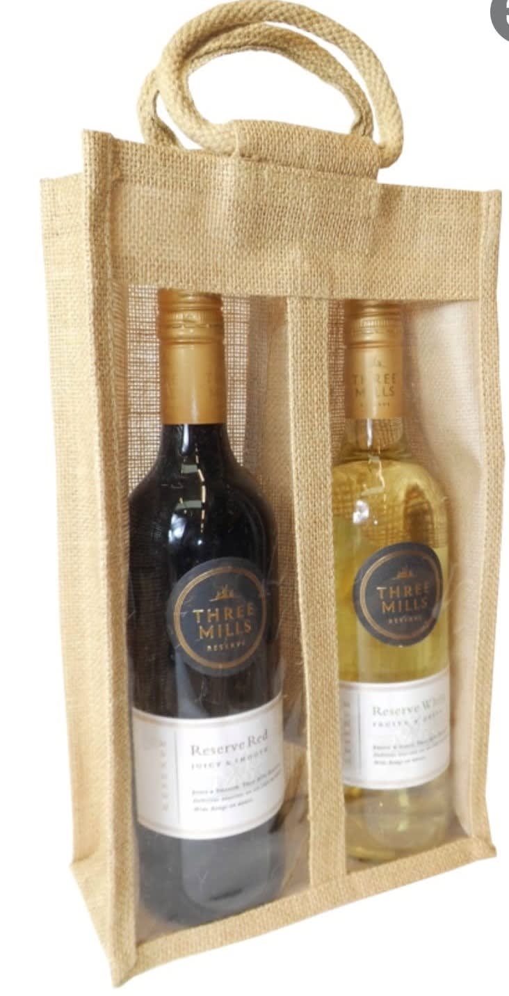 Two-Bottle Jute Wine Carrier with Clear Window