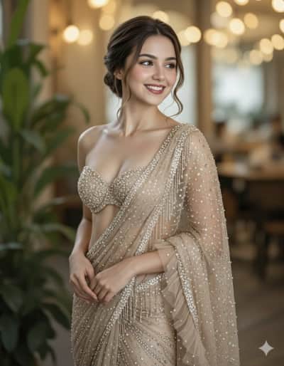 Luxury Beige Saree Portrait