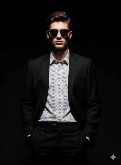 Confident man in suit and shadows