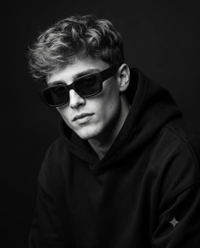 Monochrome Man Black Hoodie Sunglasses