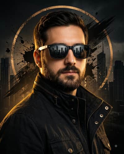 Dark Moody Portrait with Gold Ring Design