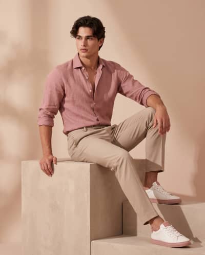 Pink Linen Shirt Fashion Prompt for Men