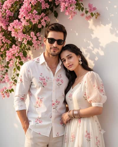 Couple in Matching Floral Whites