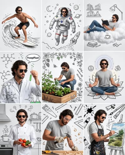 Man Doodle Line Art Collage Prompt