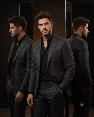 Man in Grey Plaid Suit Reflection