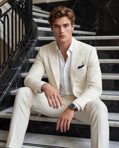 Luxury Men's Fashion: White Suit Styling