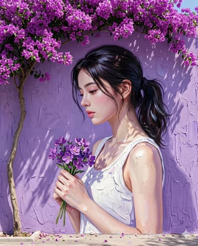 Impasto Portrait in Shades of Purple