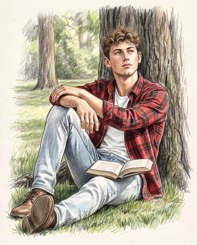 Colored Pencil Sketch of Young Man Reading