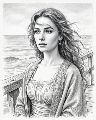 Vintage Ocean Portrait Sketch