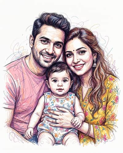 Joyful Family of Three in Color